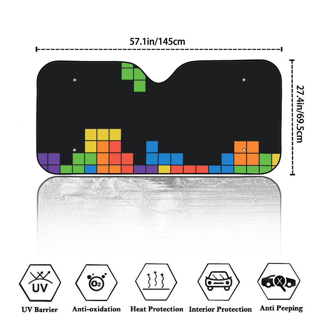Colorful Brick Puzzle Video Game Print Car Windshield Sun Shade