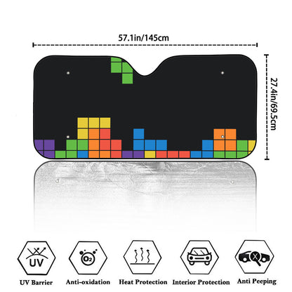 Colorful Brick Puzzle Video Game Print Car Windshield Sun Shade