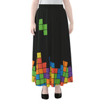 Colorful Brick Puzzle Video Game Print Chiffon Maxi Skirt