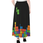 Colorful Brick Puzzle Video Game Print Chiffon Maxi Skirt