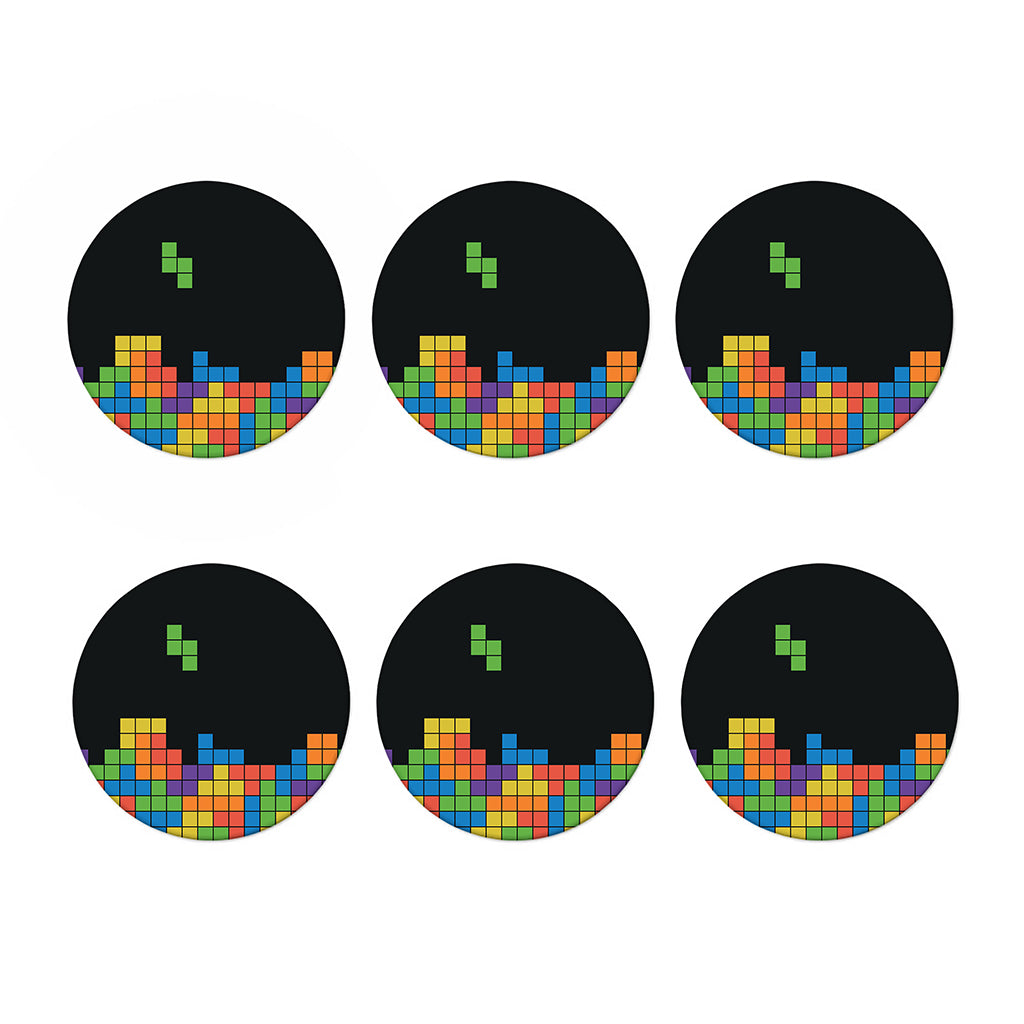 Colorful Brick Puzzle Video Game Print Coaster Set