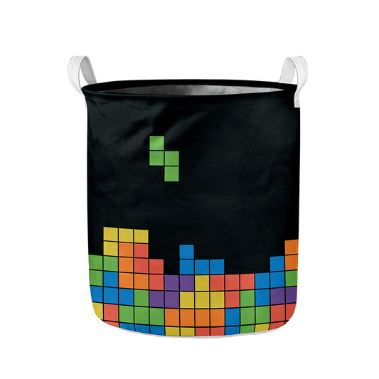 Colorful Brick Puzzle Video Game Print Collapsible Laundry Basket