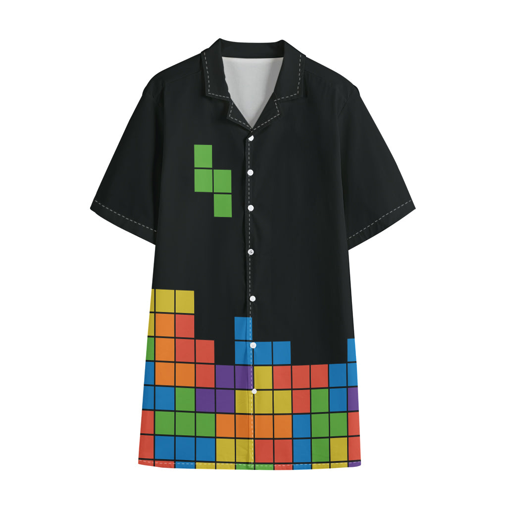 Colorful Brick Puzzle Video Game Print Cotton Hawaiian Shirt