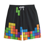 Colorful Brick Puzzle Video Game Print Cotton Shorts