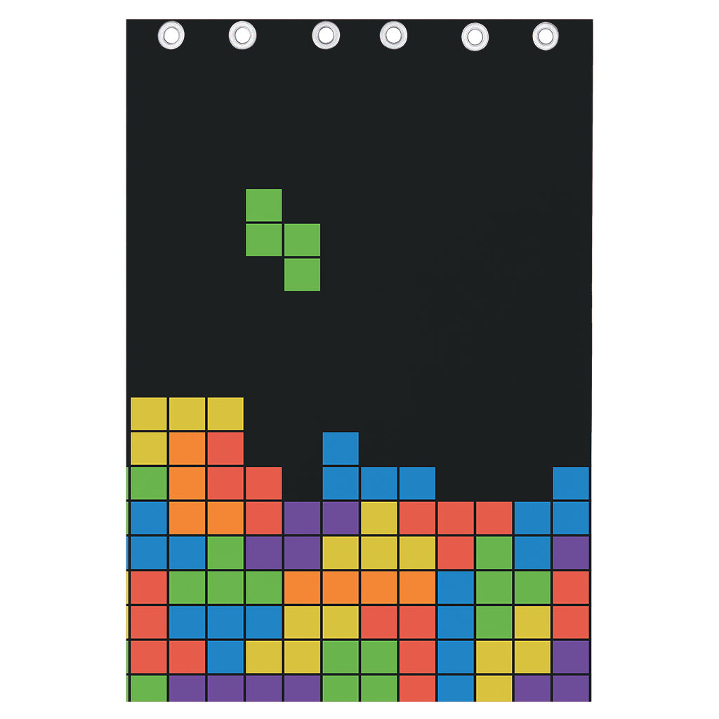 Colorful Brick Puzzle Video Game Print Curtain