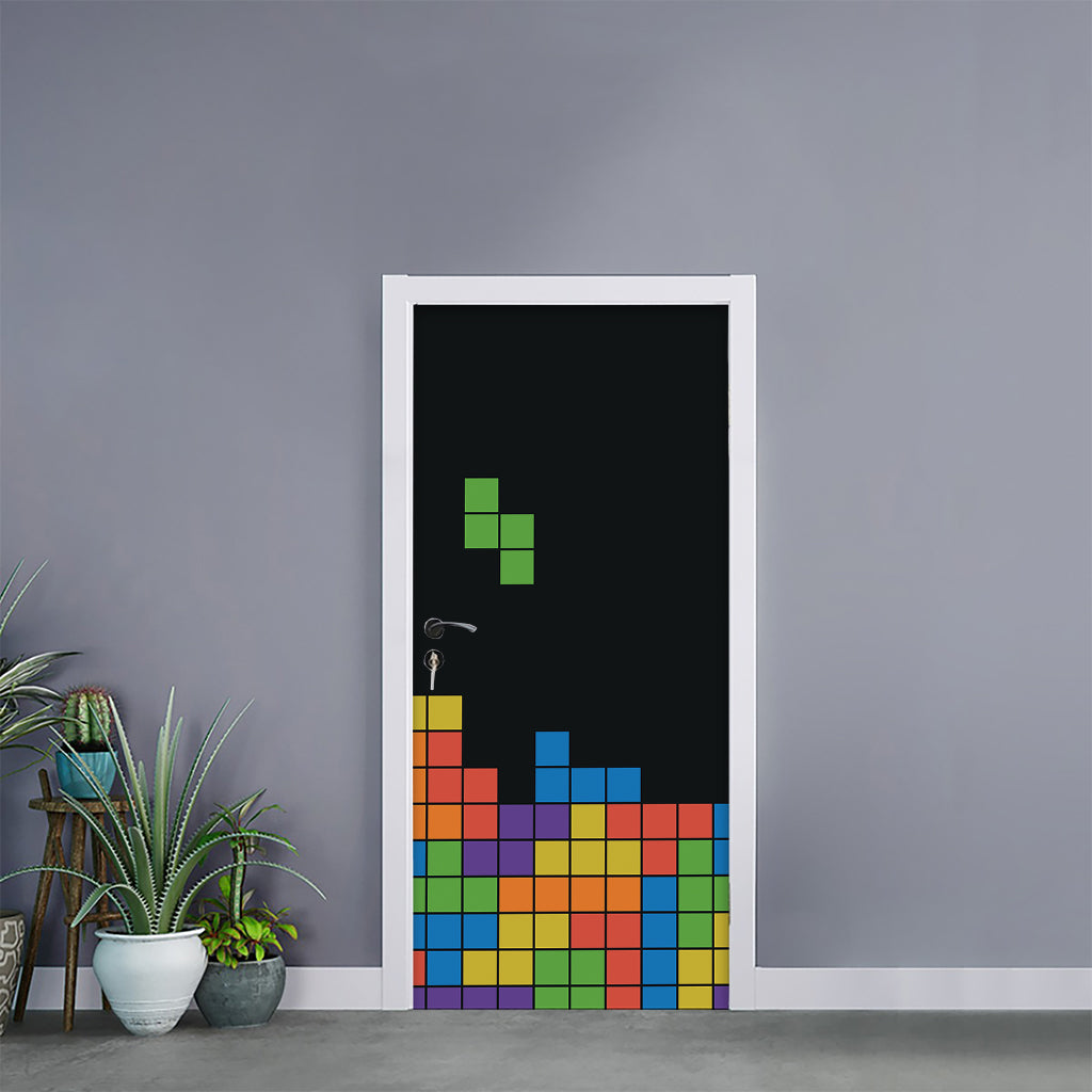 Colorful Brick Puzzle Video Game Print Door Sticker