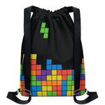 Colorful Brick Puzzle Video Game Print Drawstring Backpack