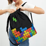 Colorful Brick Puzzle Video Game Print Drawstring Backpack