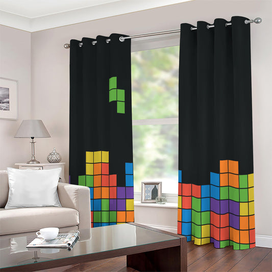 Colorful Brick Puzzle Video Game Print Extra Wide Grommet Curtains
