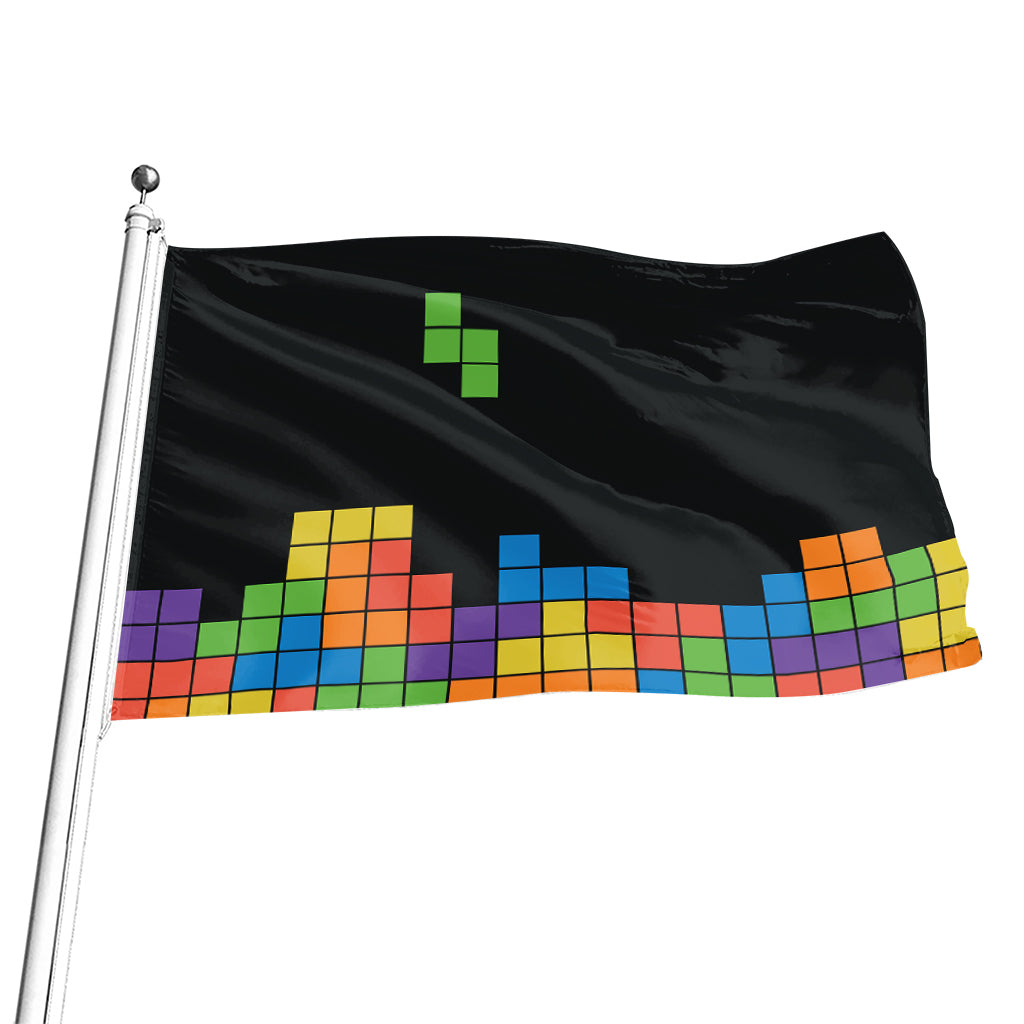 Colorful Brick Puzzle Video Game Print Flag