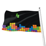 Colorful Brick Puzzle Video Game Print Flag