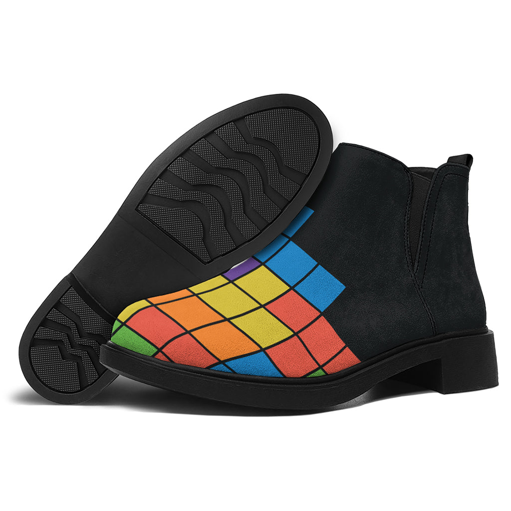 Colorful Brick Puzzle Video Game Print Flat Ankle Boots