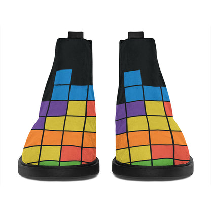 Colorful Brick Puzzle Video Game Print Flat Ankle Boots