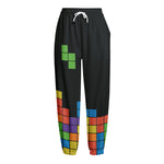 Colorful Brick Puzzle Video Game Print Fleece Lined Knit Pants