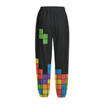 Colorful Brick Puzzle Video Game Print Fleece Lined Knit Pants