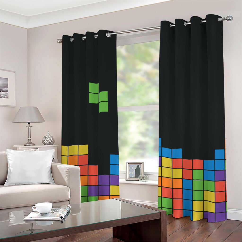 Colorful Brick Puzzle Video Game Print Grommet Curtains