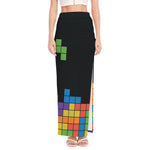 Colorful Brick Puzzle Video Game Print High Slit Maxi Skirt