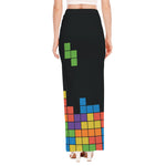 Colorful Brick Puzzle Video Game Print High Slit Maxi Skirt