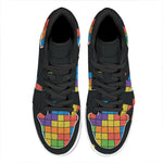 Colorful Brick Puzzle Video Game Print High Top Leather Sneakers