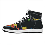 Colorful Brick Puzzle Video Game Print High Top Leather Sneakers