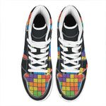 Colorful Brick Puzzle Video Game Print High Top Leather Sneakers
