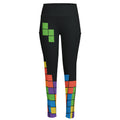 Colorful Brick Puzzle Video Game Print High-Waisted Pocket Leggings