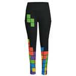 Colorful Brick Puzzle Video Game Print High-Waisted Pocket Leggings