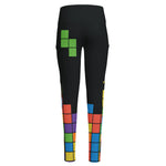 Colorful Brick Puzzle Video Game Print High-Waisted Pocket Leggings