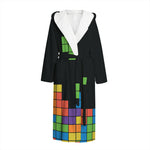 Colorful Brick Puzzle Video Game Print Hooded Bathrobe
