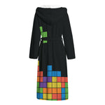 Colorful Brick Puzzle Video Game Print Hooded Bathrobe