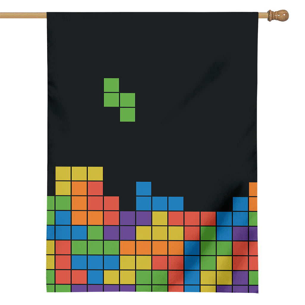 Colorful Brick Puzzle Video Game Print House Flag