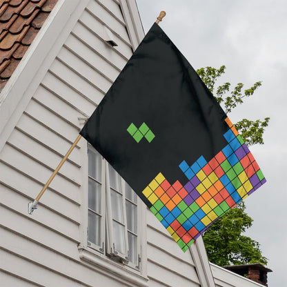 Colorful Brick Puzzle Video Game Print House Flag