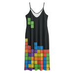 Colorful Brick Puzzle Video Game Print Jersey Midi Cami Dress