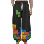 Colorful Brick Puzzle Video Game Print Lantern Pants