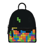 Colorful Brick Puzzle Video Game Print Leather Backpack