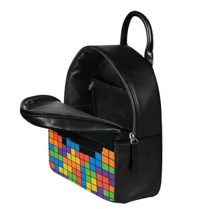 Colorful Brick Puzzle Video Game Print Leather Backpack