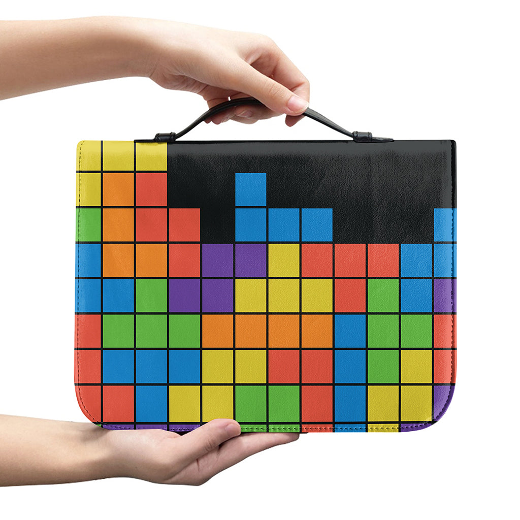 Colorful Brick Puzzle Video Game Print Leather Bible Cover