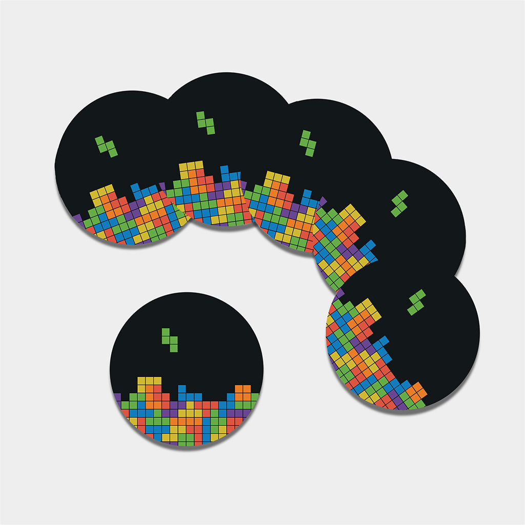 Colorful Brick Puzzle Video Game Print Leather Coaster Set