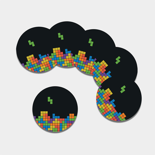 Colorful Brick Puzzle Video Game Print Leather Coaster Set