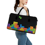 Colorful Brick Puzzle Video Game Print Leather Duffle Bag