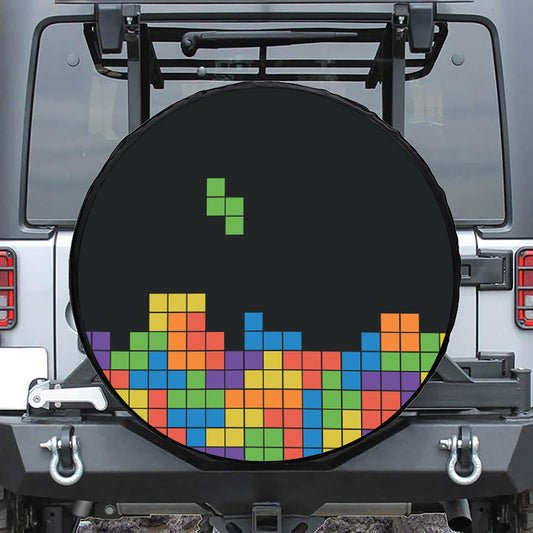 Colorful Brick Puzzle Video Game Print Leather Spare Tire Cover