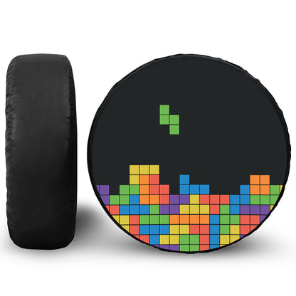 Colorful Brick Puzzle Video Game Print Leather Spare Tire Cover
