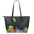 Colorful Brick Puzzle Video Game Print Leather Tote Bag With Zipper