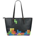 Colorful Brick Puzzle Video Game Print Leather Tote Bag