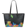 Colorful Brick Puzzle Video Game Print Leather Tote Bag