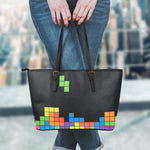 Colorful Brick Puzzle Video Game Print Leather Tote Bag