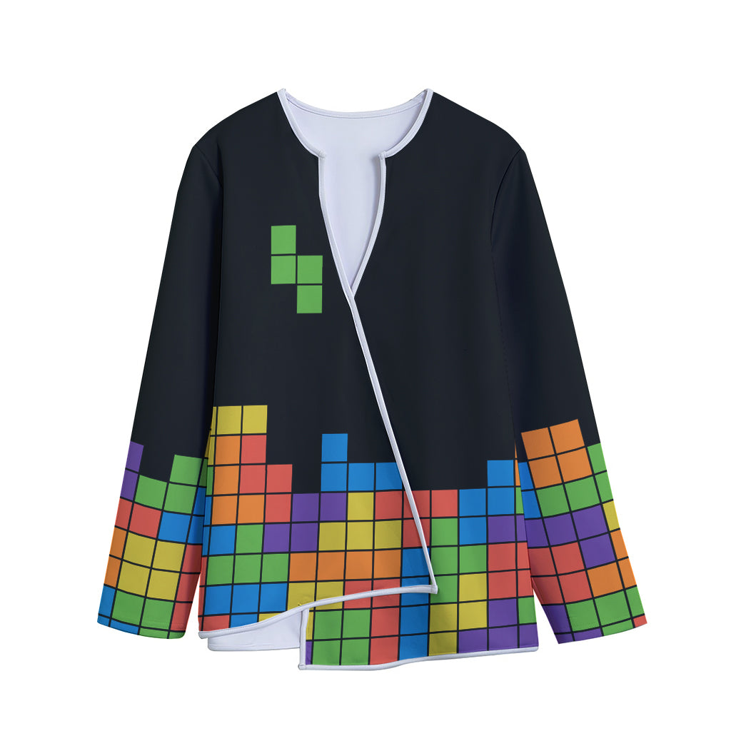 Colorful Brick Puzzle Video Game Print Long Sleeve Short Coat