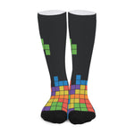 Colorful Brick Puzzle Video Game Print Long Socks