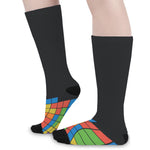 Colorful Brick Puzzle Video Game Print Long Socks