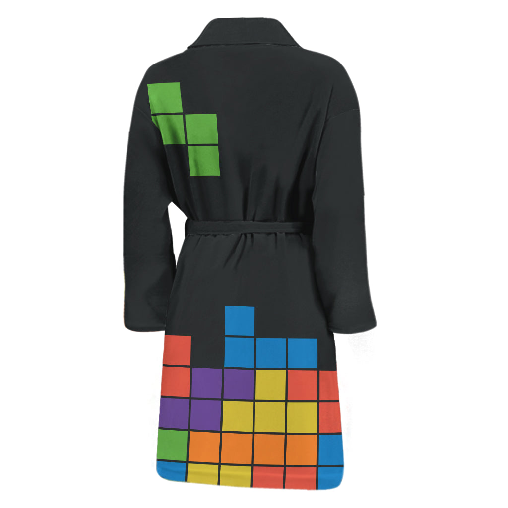 Colorful Brick Puzzle Video Game Print Men's Bathrobe